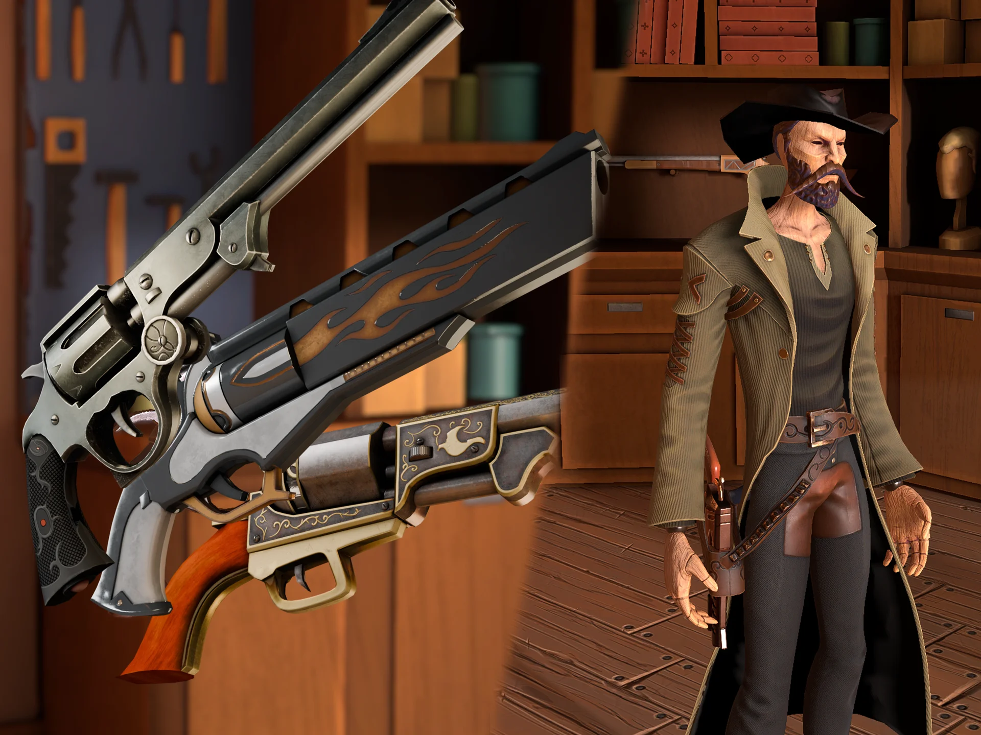 Guns & Fury weapons collection: Revolvers and rifles customization screen